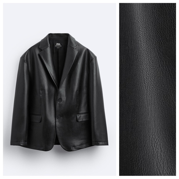 NWT. Zara Man Limited Edition Black Faux Leather Oversized Blazer. Size S. - Picture 2 of 9